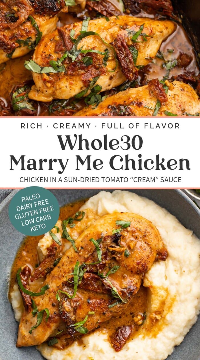 Pin graphic for Whole30 marry me chicken