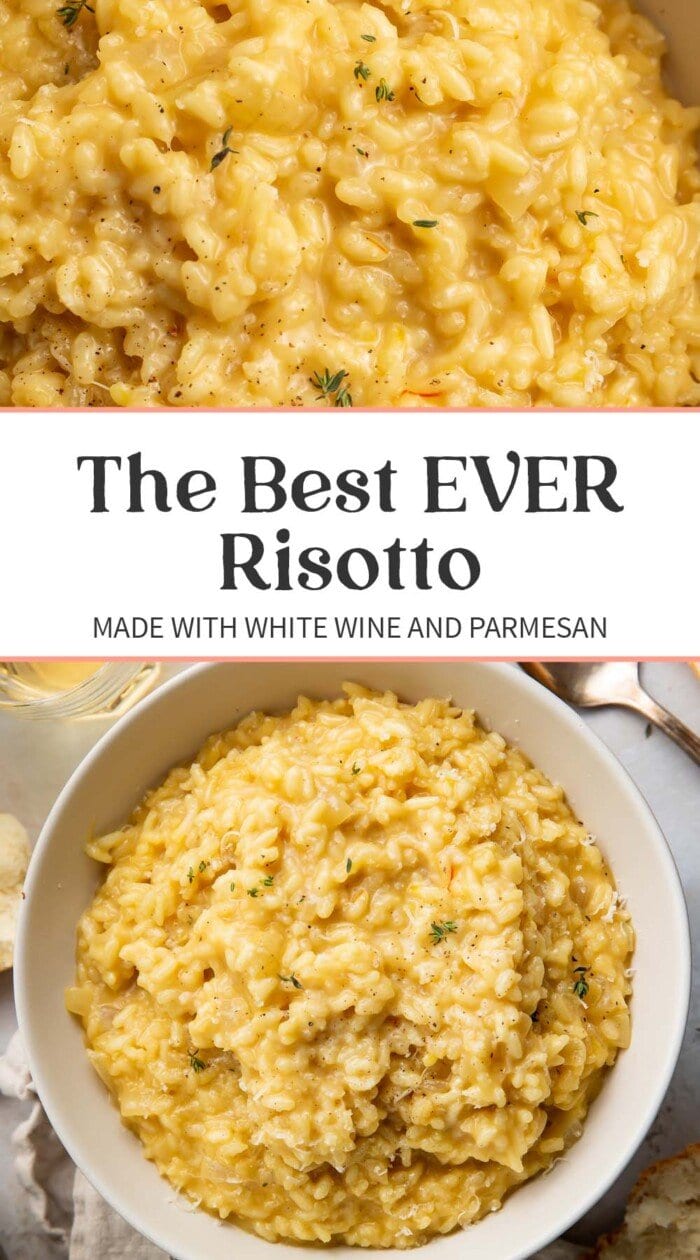 Pin graphic for the best ever risotto recipe.