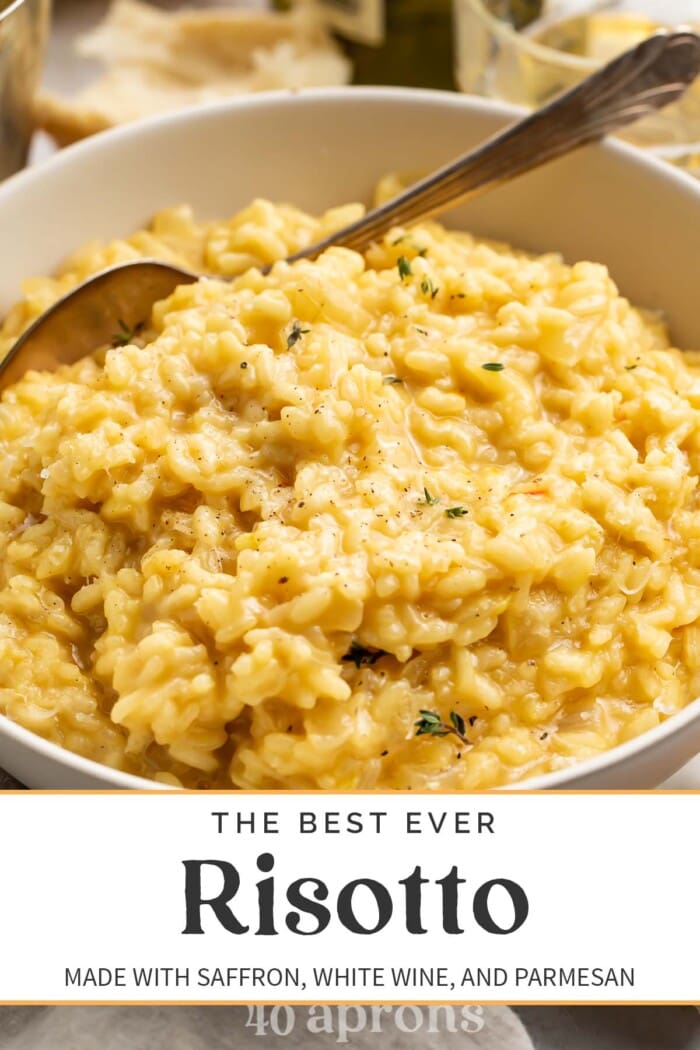 Pin graphic for the best ever risotto recipe.