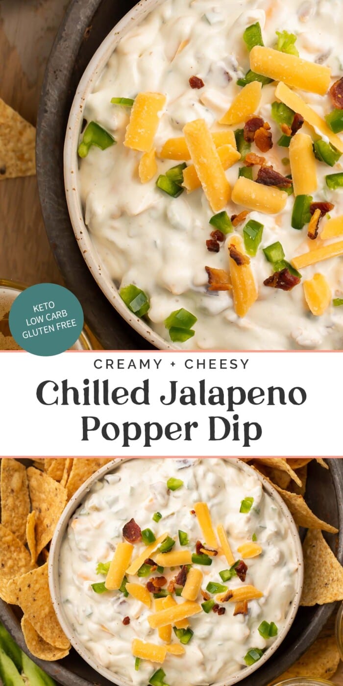 Pin graphic for jalapeño popper dip.