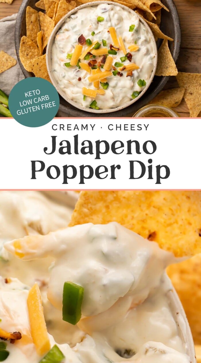 Pin graphic for jalapeño popper dip.