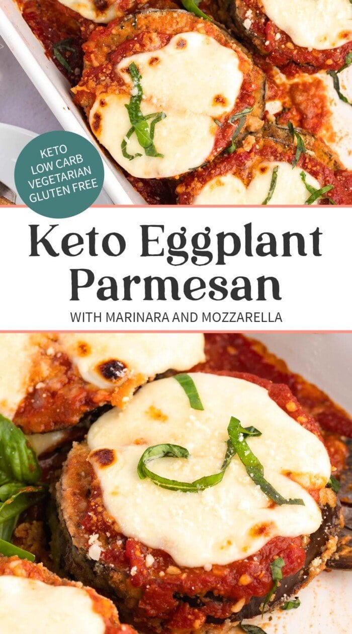 Pin graphic for keto eggplant parmesan.