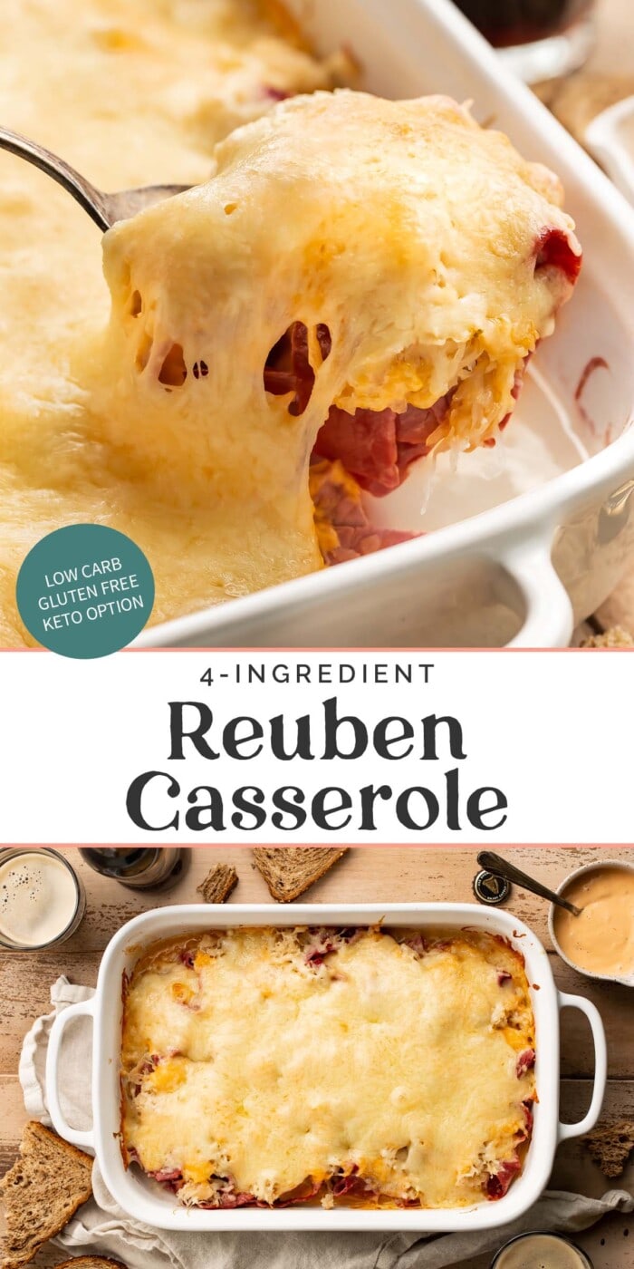 Pin graphic for reuben casserole.