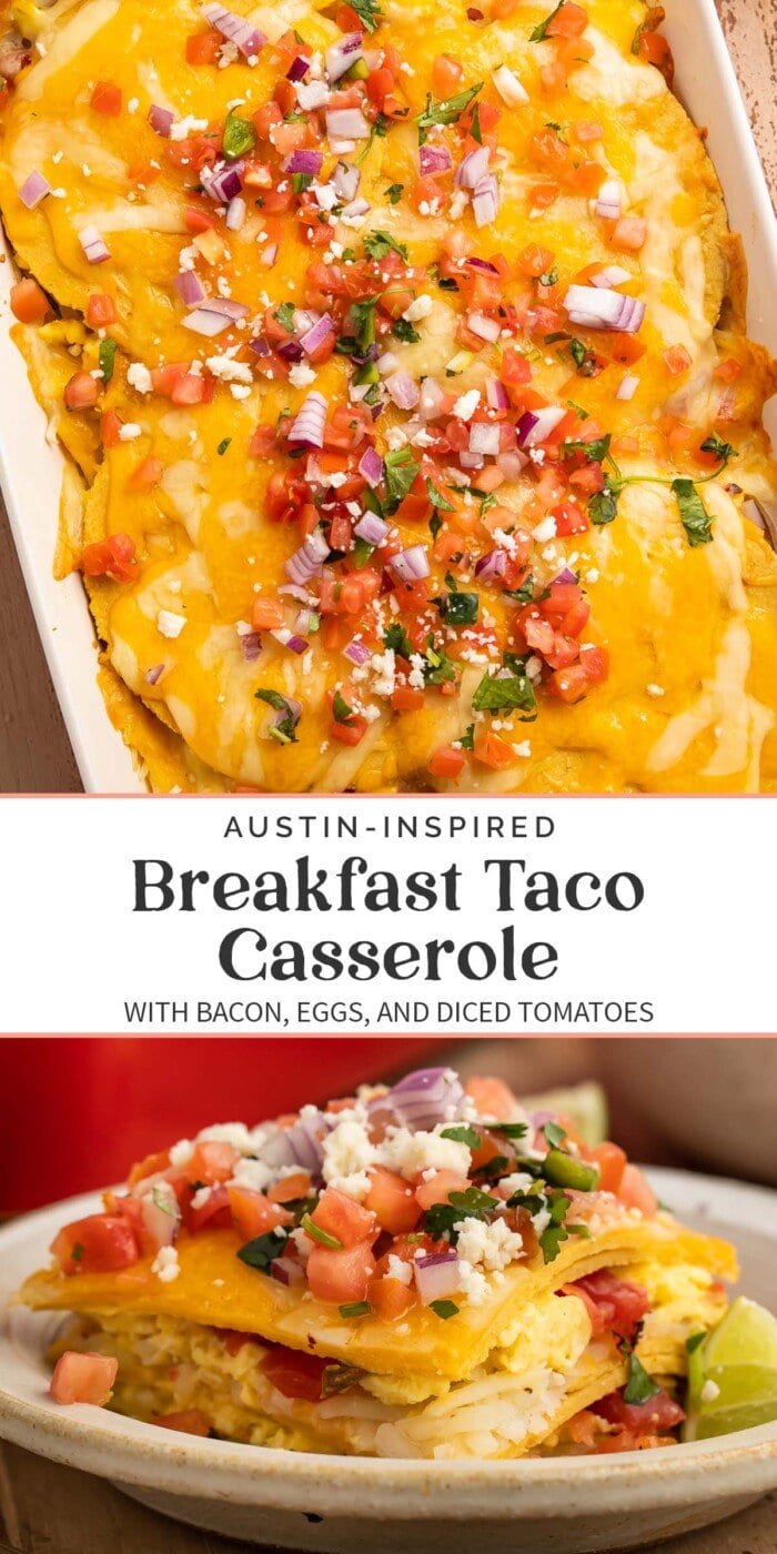 Pin graphic for breakfast taco casserole.