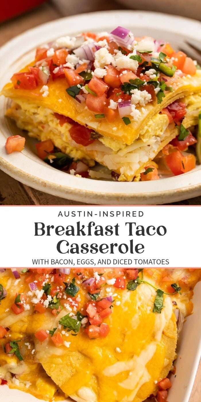 Pin graphic for breakfast taco casserole.