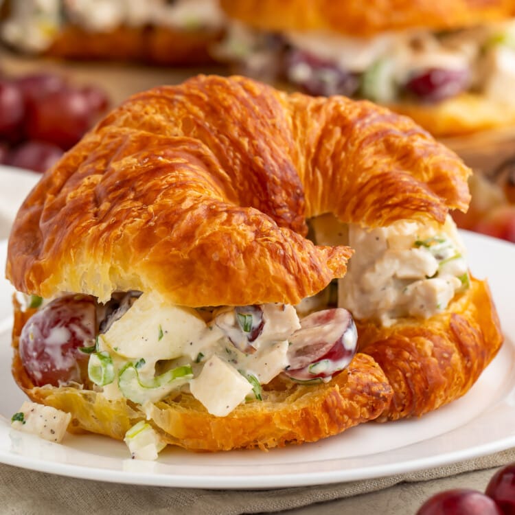 Square image for chicken salad with grapes on a croissant.