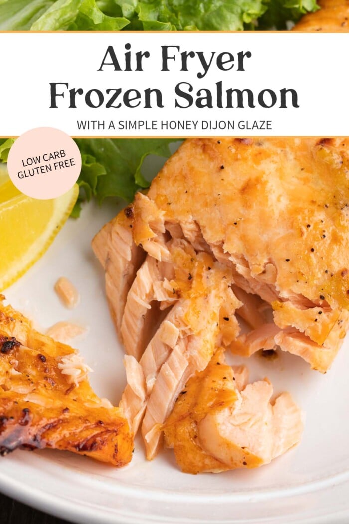 Pin graphic for frozen salmon in the air fryer.