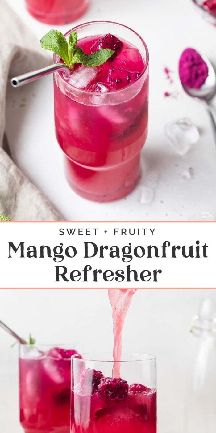 Pin graphic for mango dragon fruit refresher.