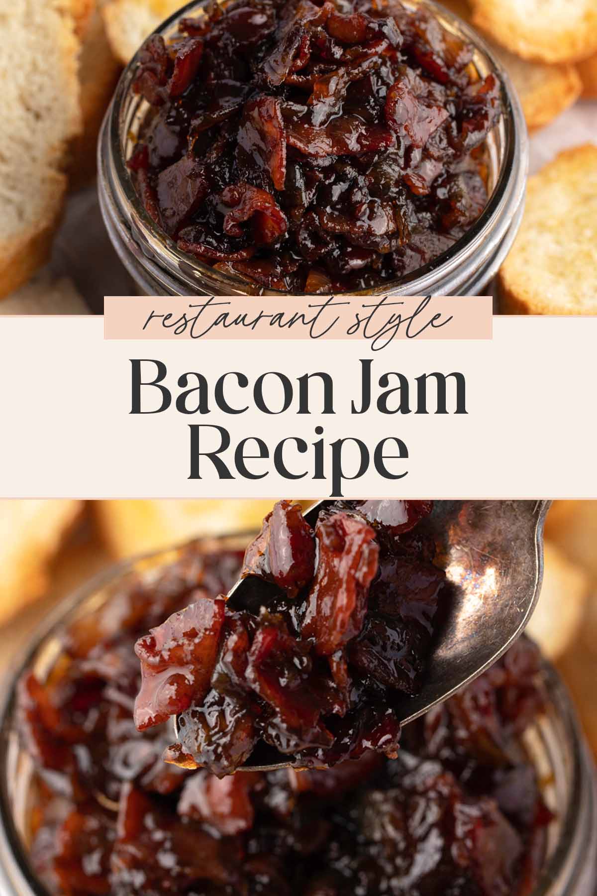 Pin graphic for sweet onion bacon jam.