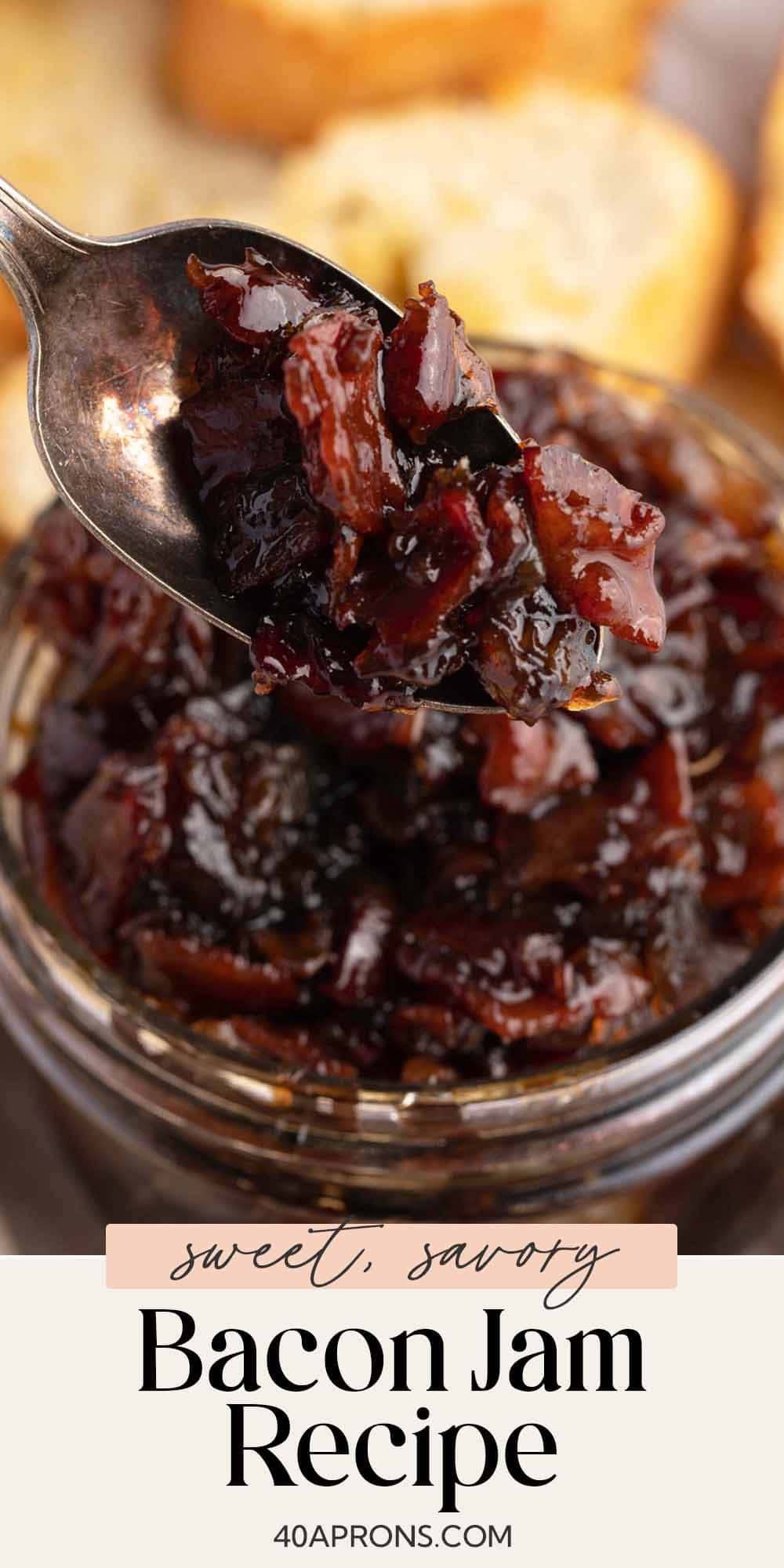 Pin graphic for sweet onion bacon jam.