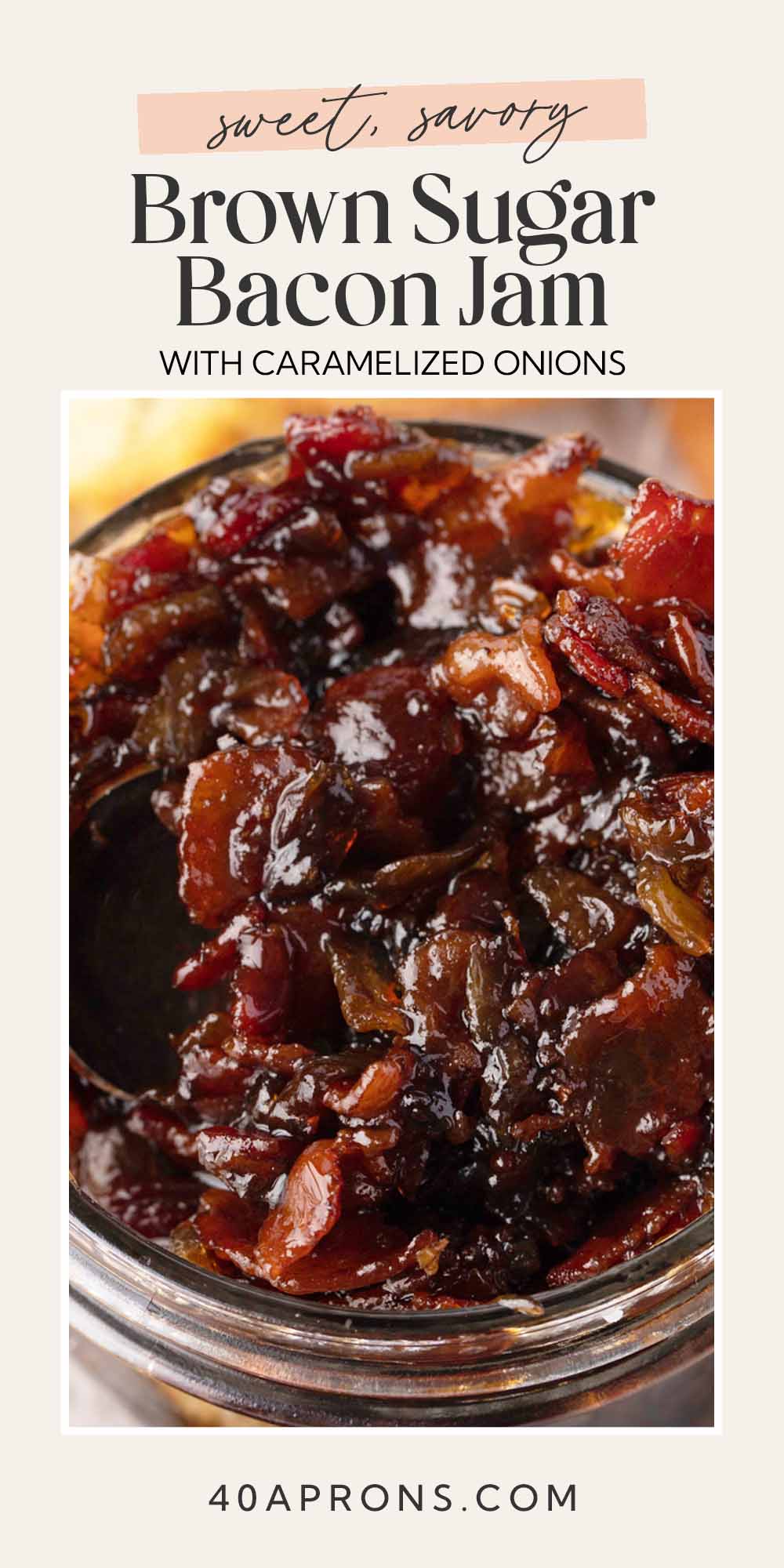 Pin graphic for sweet onion bacon jam.