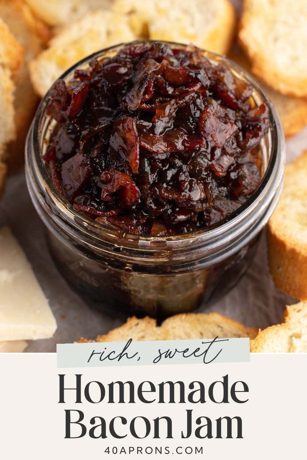 Pin graphic for sweet onion bacon jam.