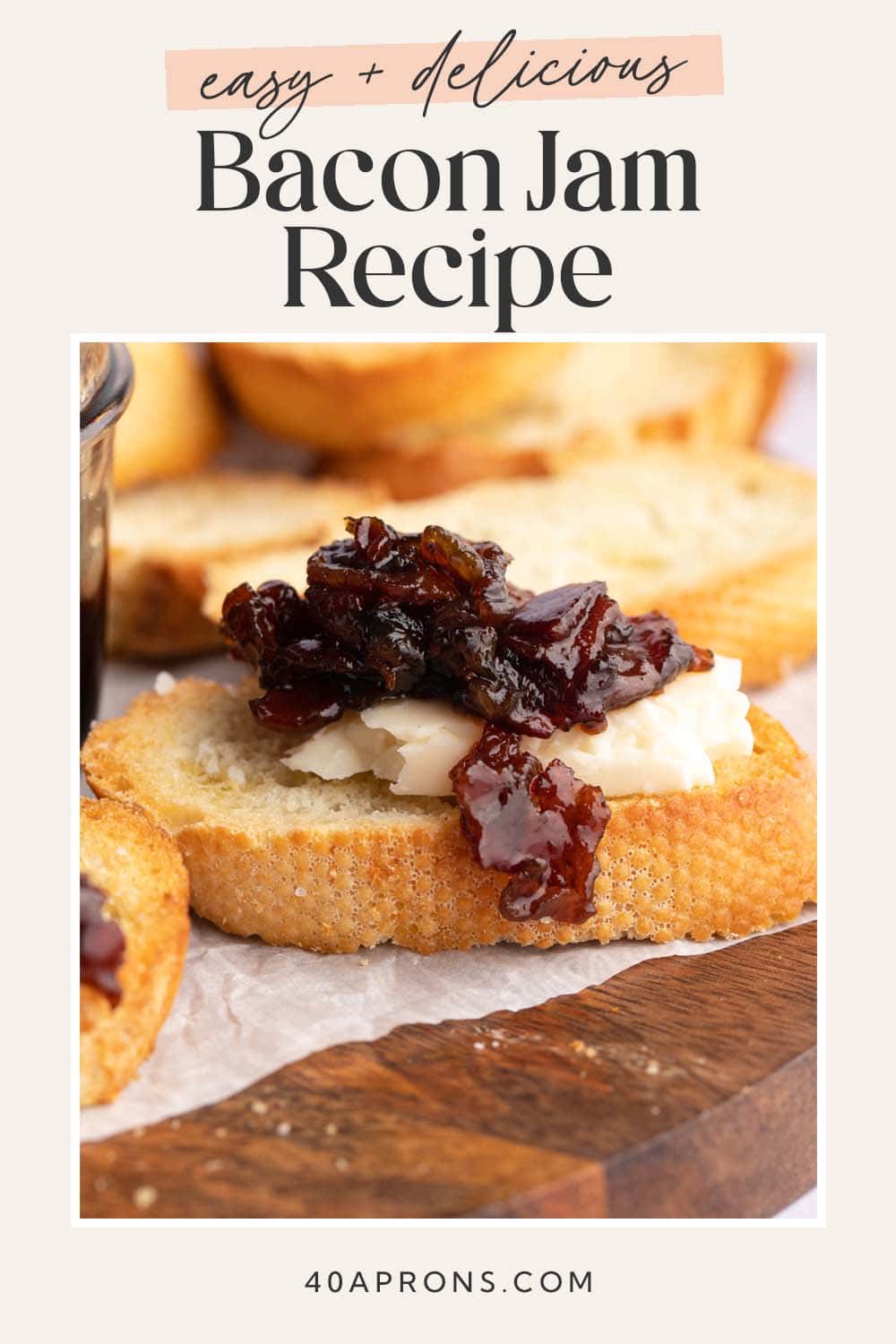 Pin graphic for sweet onion bacon jam.
