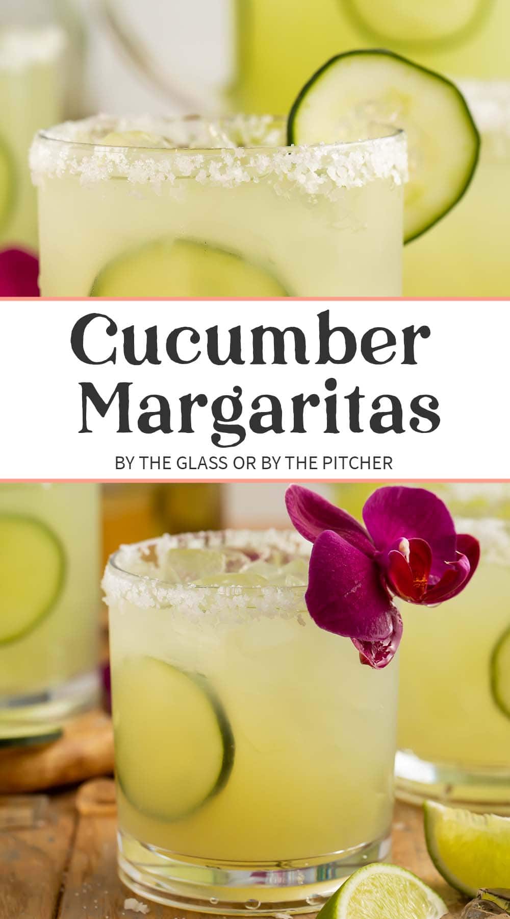 Pin graphic for cucumber margaritas.