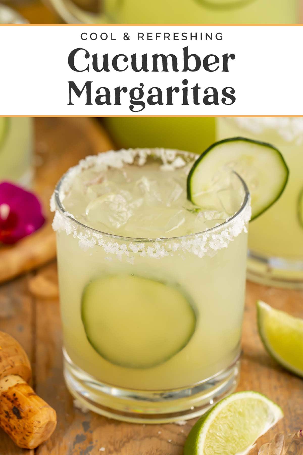 Pin graphic for cucumber margarita.