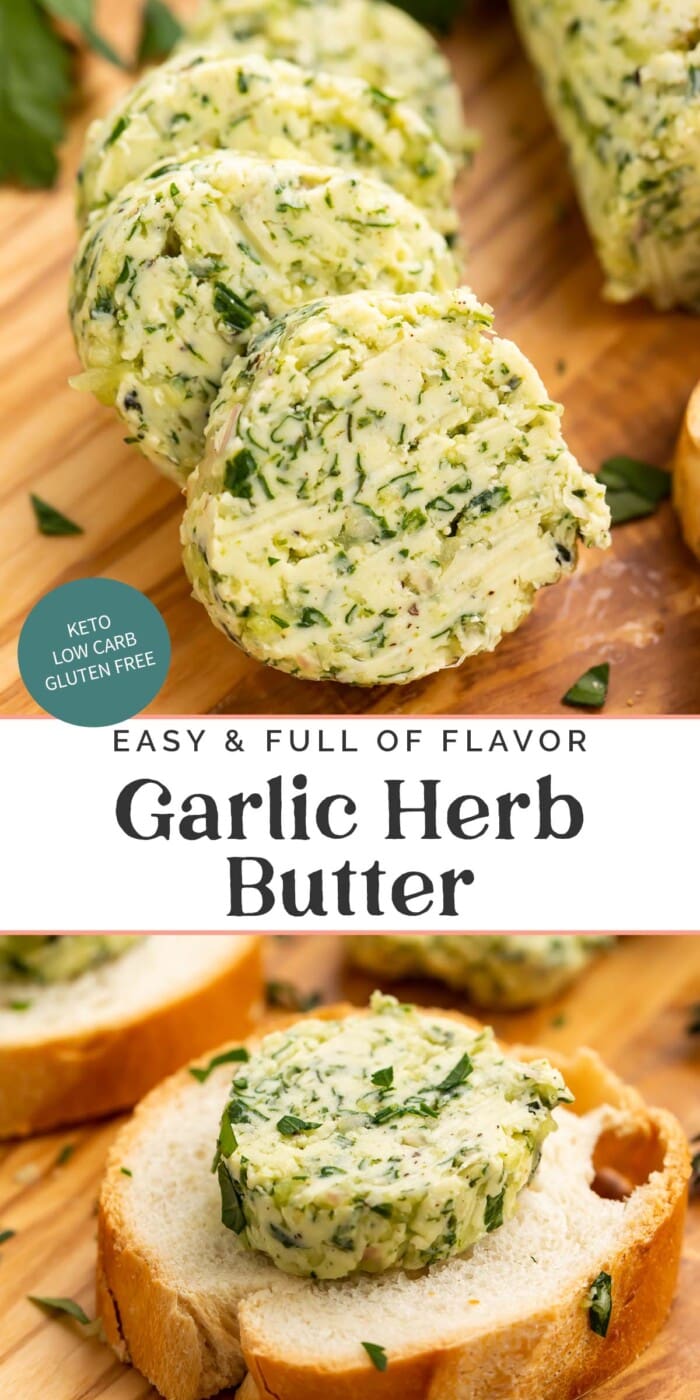 Pin graphic for garlic herb butter.