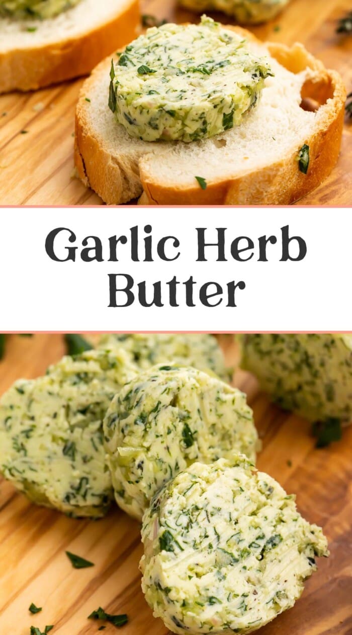 Pin graphic for garlic herb butter.