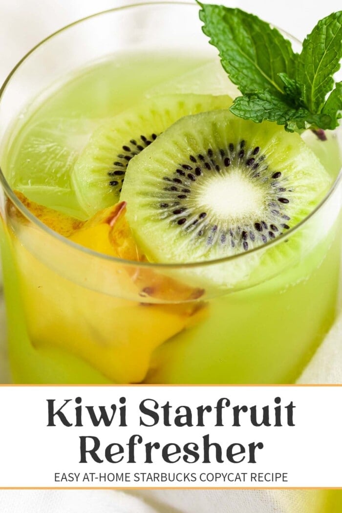 Pin graphic for kiwi starfruit refresher.