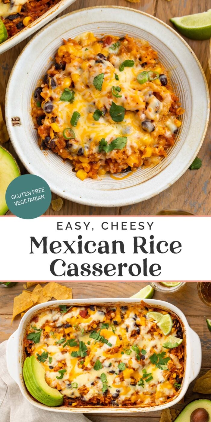 Pin graphic for mexican rice casserole.