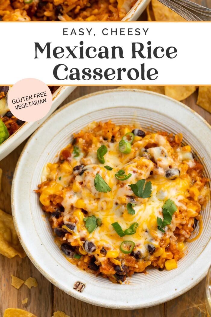 Pin graphic for mexican rice casserole.