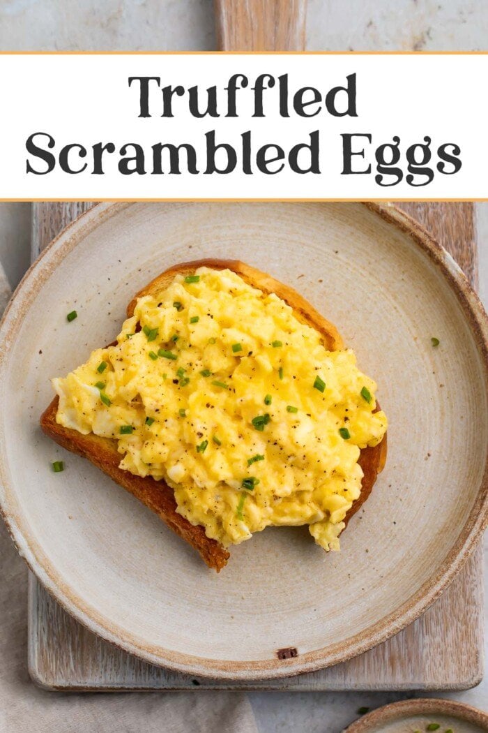 Pin graphic for truffled scrambled eggs.