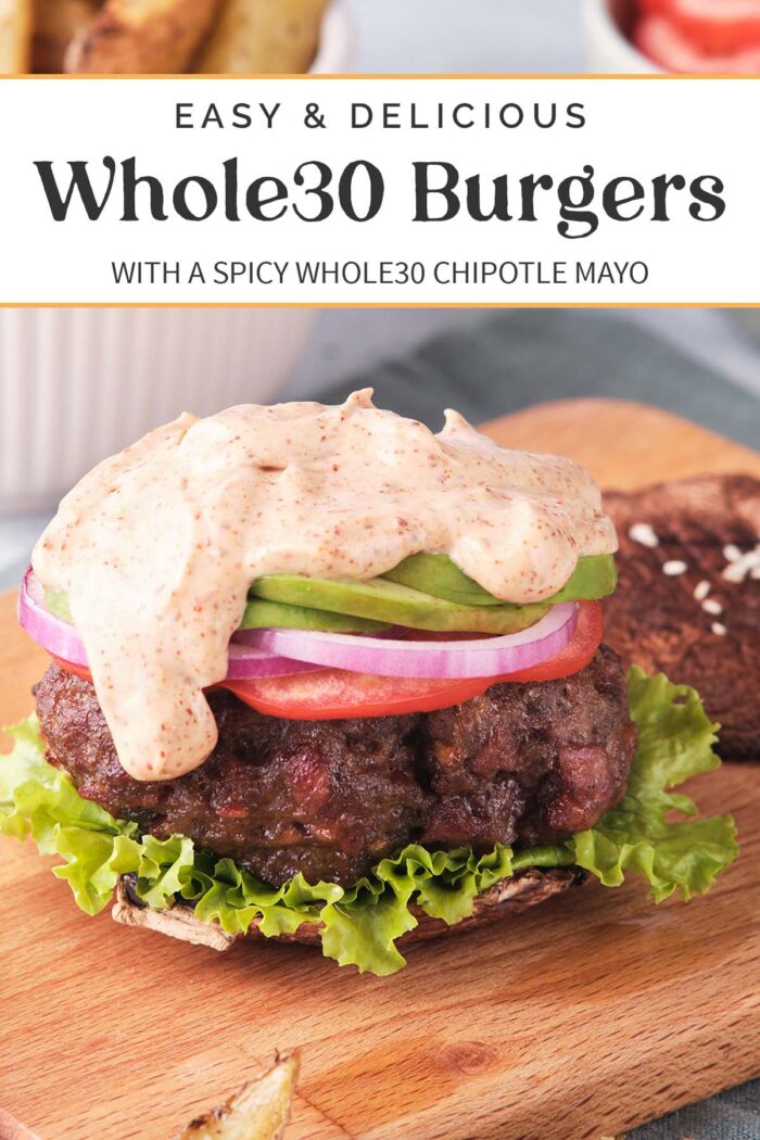 Pin graphic for Whole30 burgers.