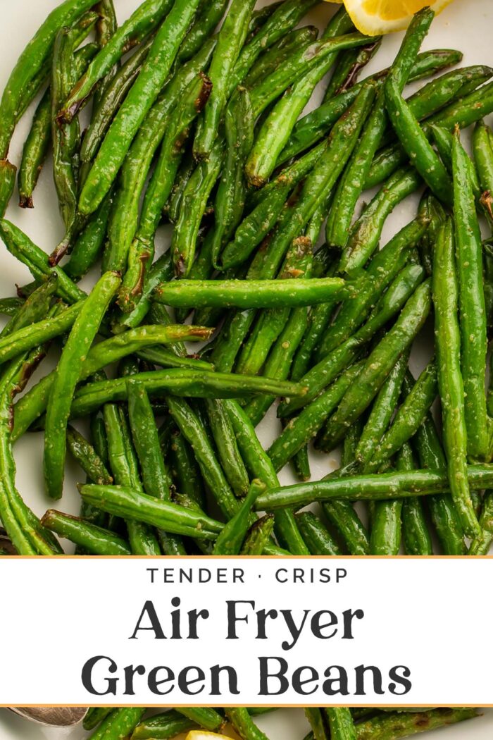Pin graphic for air fryer green beans.