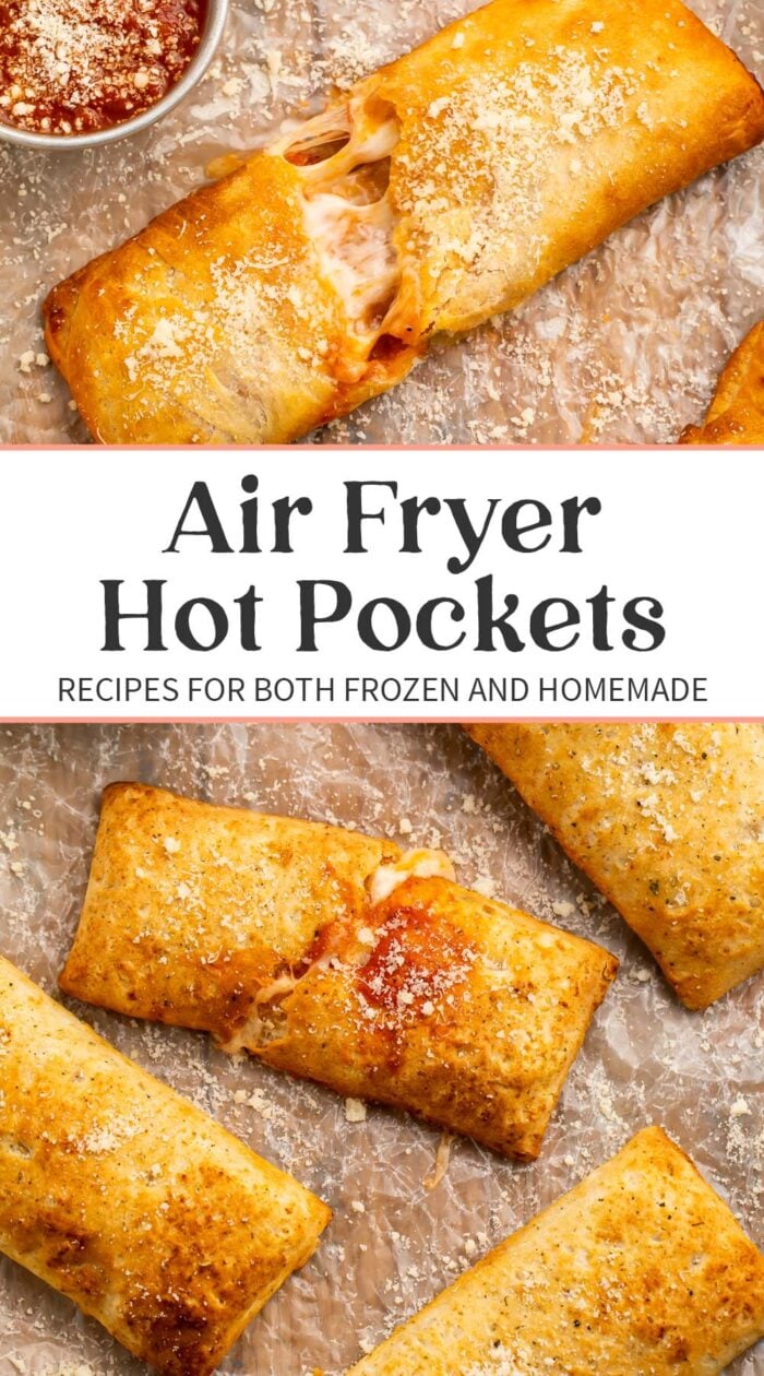 Pin graphic for air fryer hot pockets.