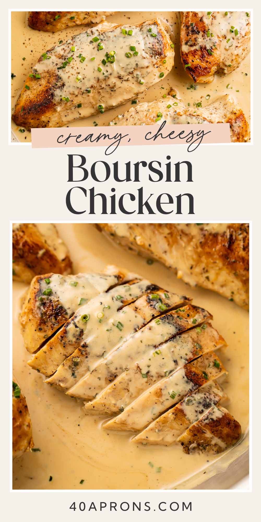 Pin graphic for boursin chicken.