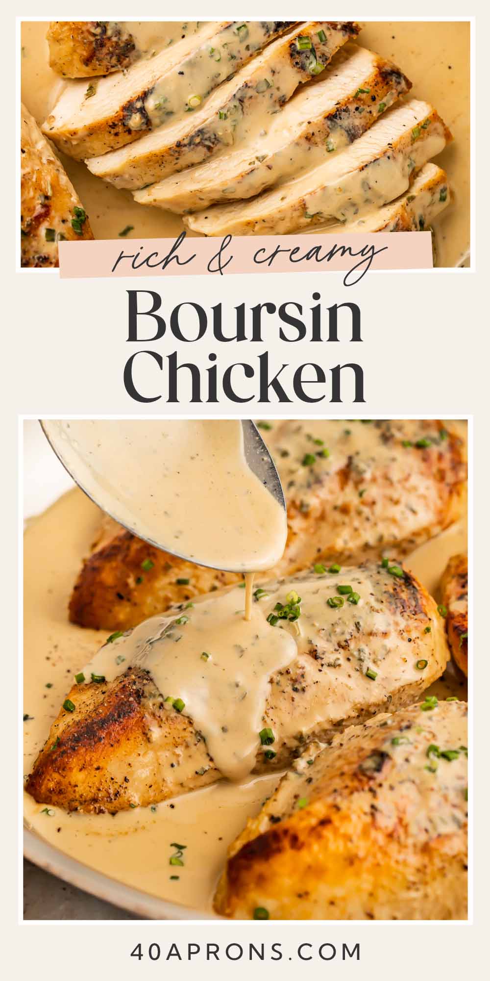 Pin graphic for boursin chicken.