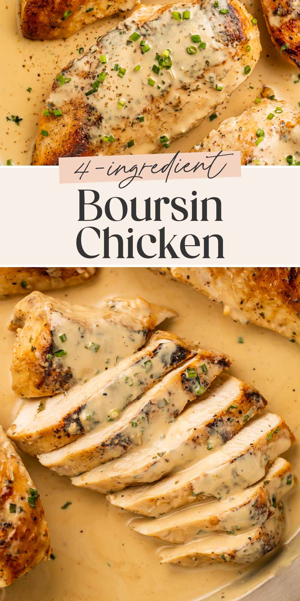 Pin graphic for boursin chicken.