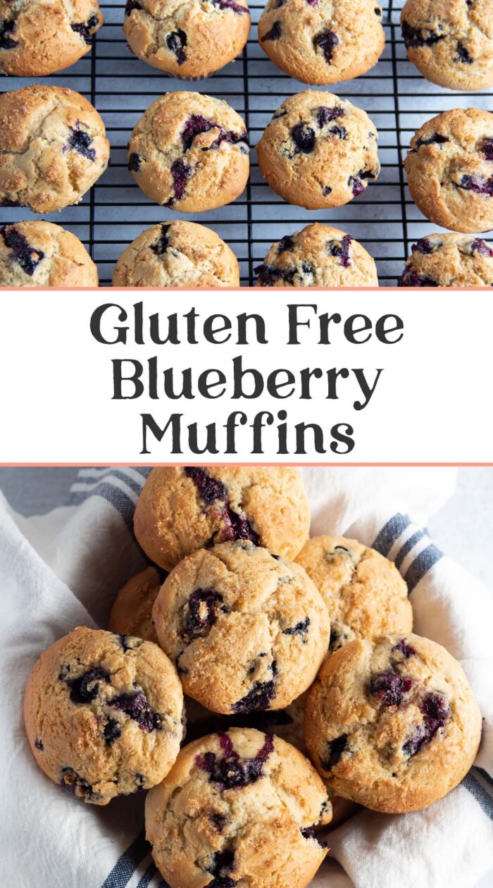 Pin graphic for gluten free blueberry muffins.