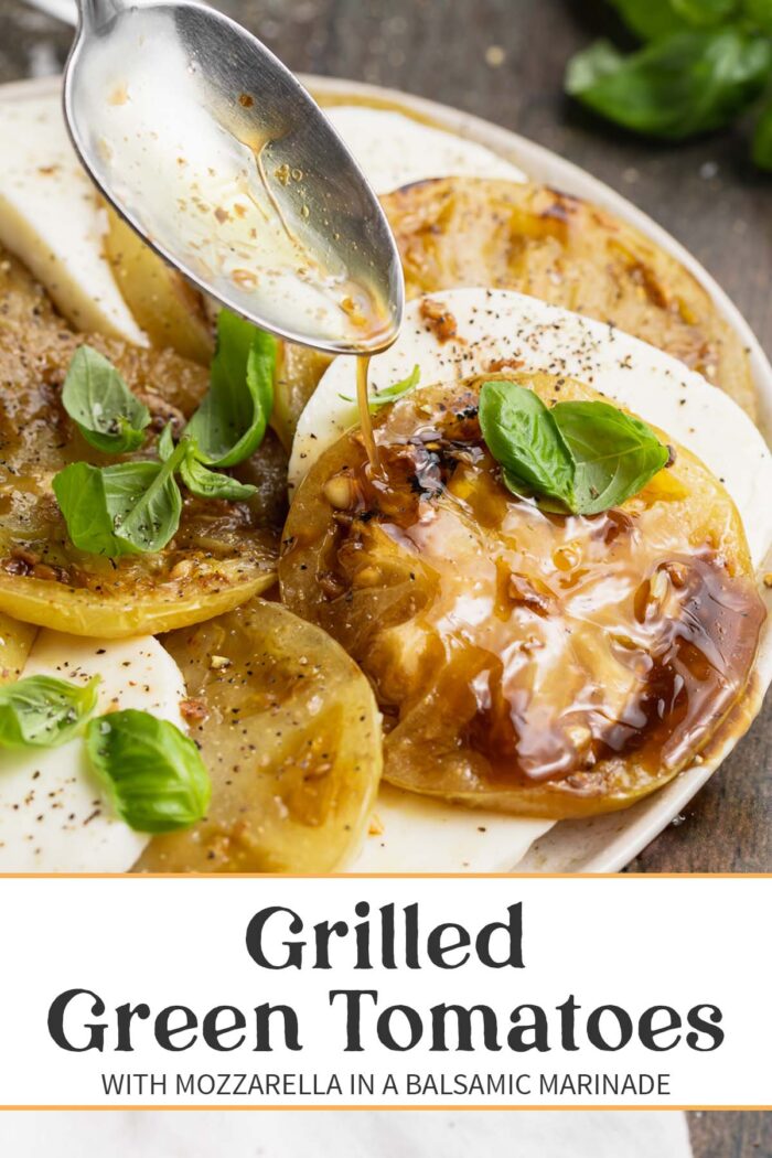 Pin graphic for grilled green tomatoes.