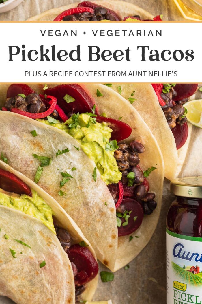 Pin graphic for pickled beet tacos.