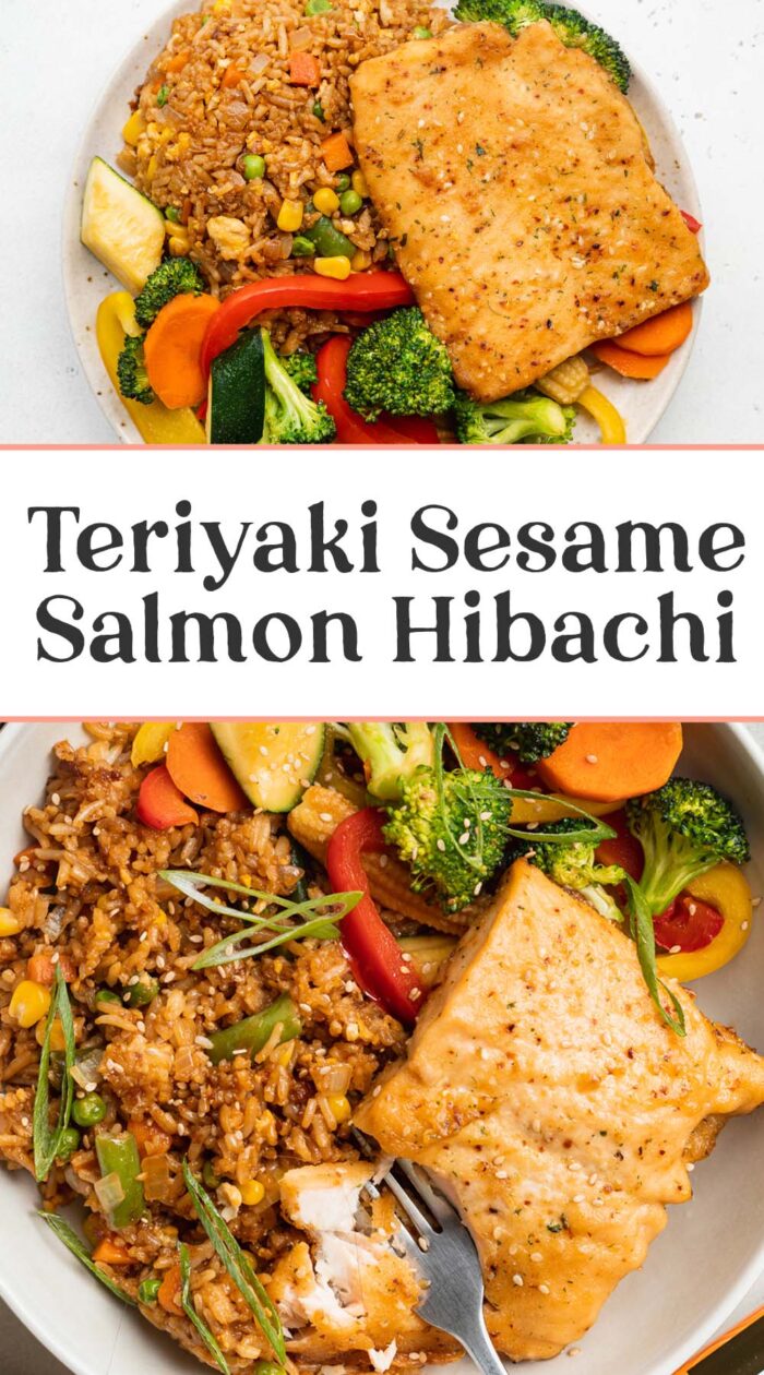 Pin graphic for teriyaki salmon hibachi.