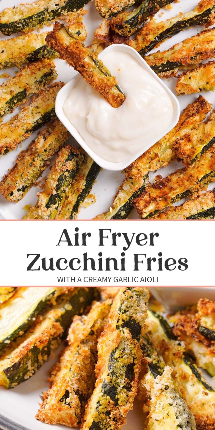 Pin graphic for air fryer zucchini fries.