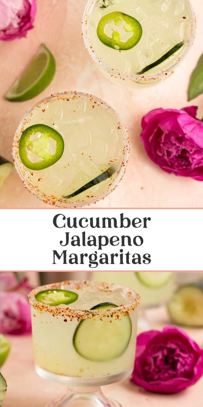Pin graphic for cucumber jalapeno margarita.