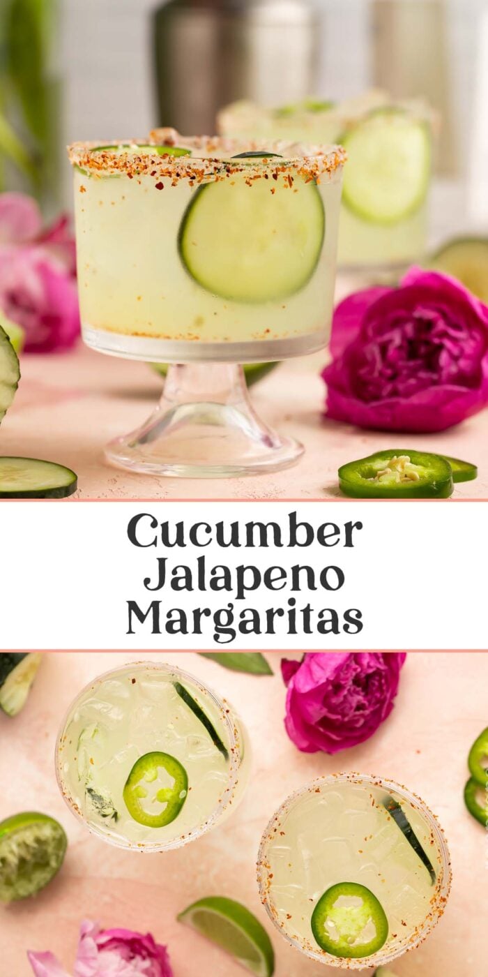 Pin graphic for cucumber jalapeno margarita.
