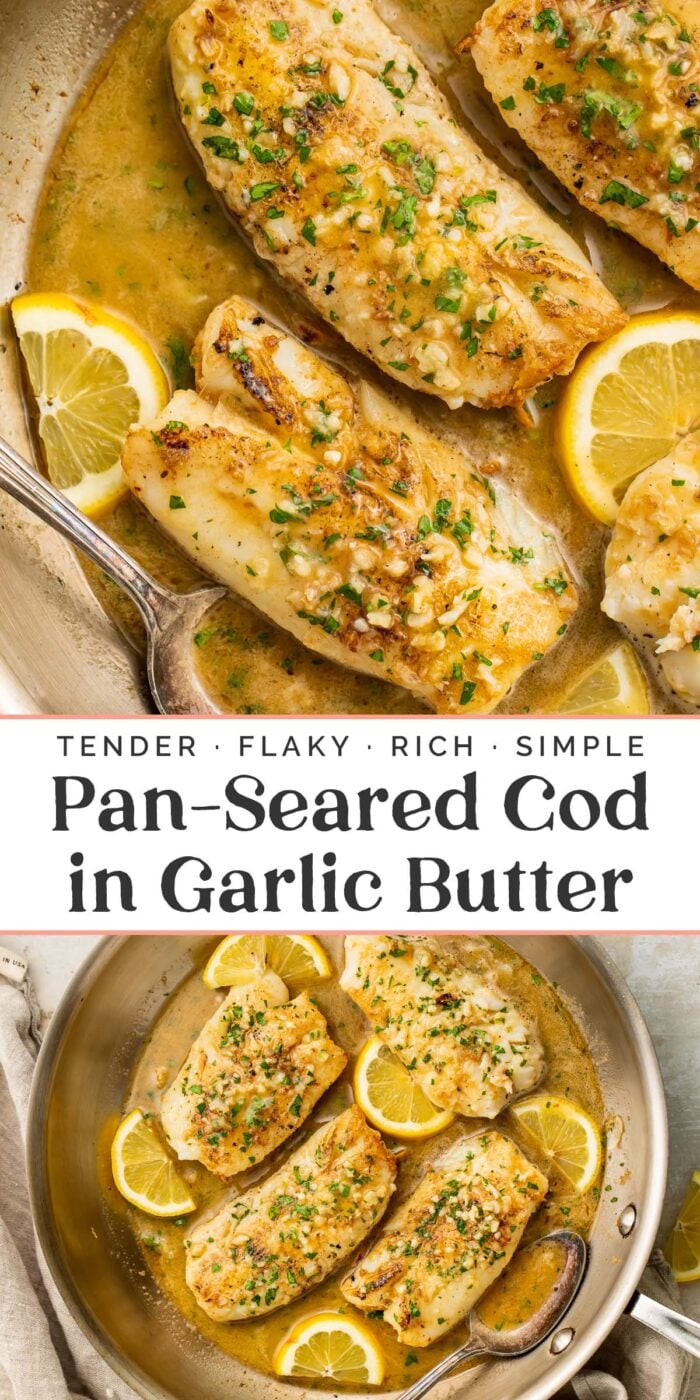 Pin graphic for garlic butter cod.