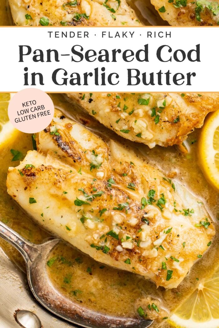 Pin graphic for garlic butter cod.