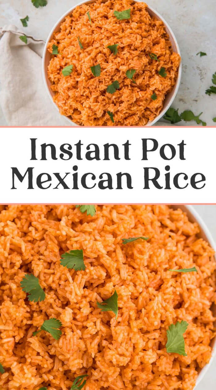 Pin graphic for Instant Pot Mexican rice.