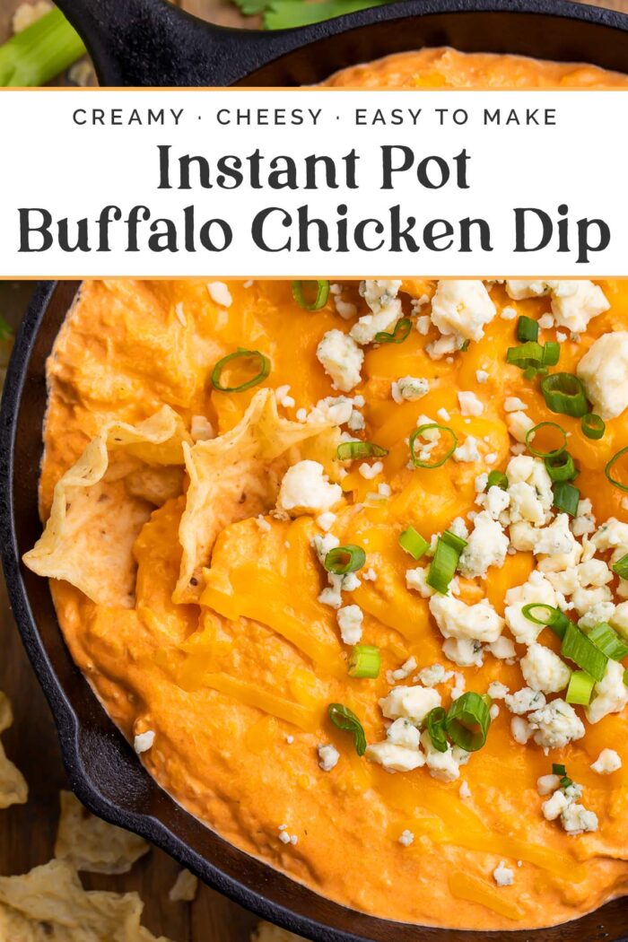 Pin graphic for Instant Pot buffalo chicken dip.