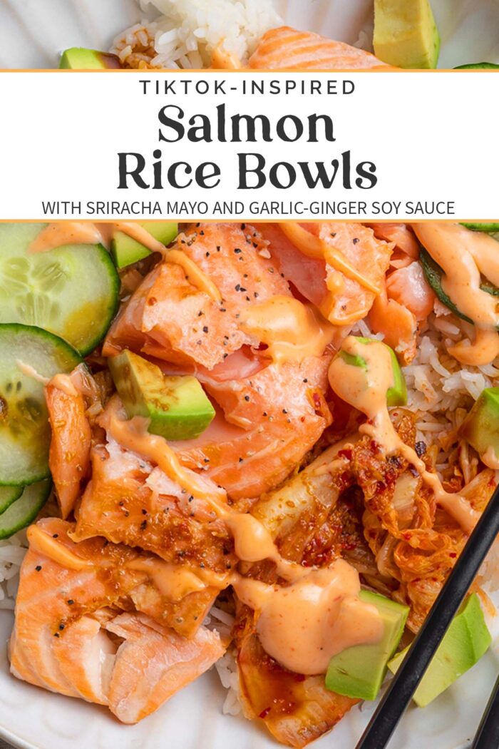 Pin graphic for salmon rice bowl.