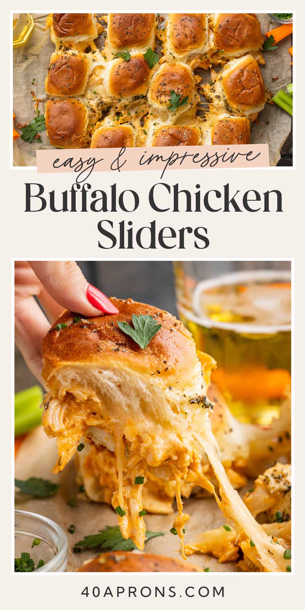 Pin graphic for buffalo chicken sliders.