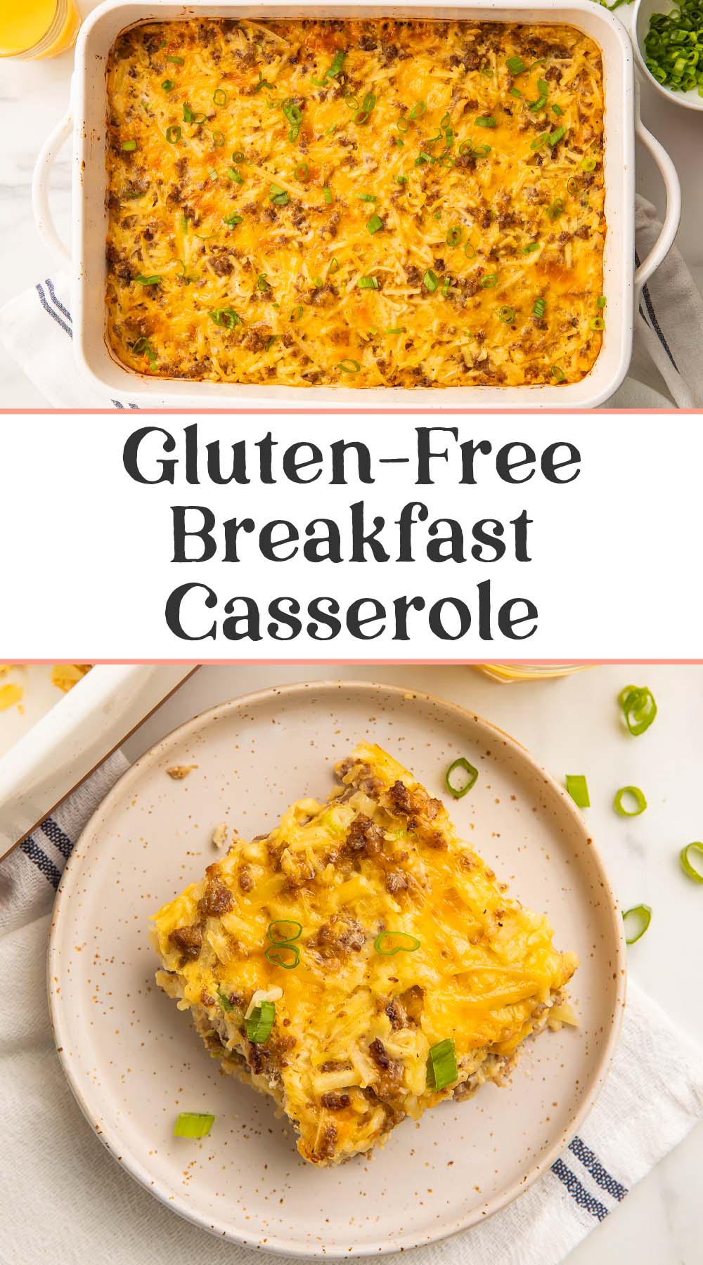 Pin graphic for gluten-free breakfast casserole.
