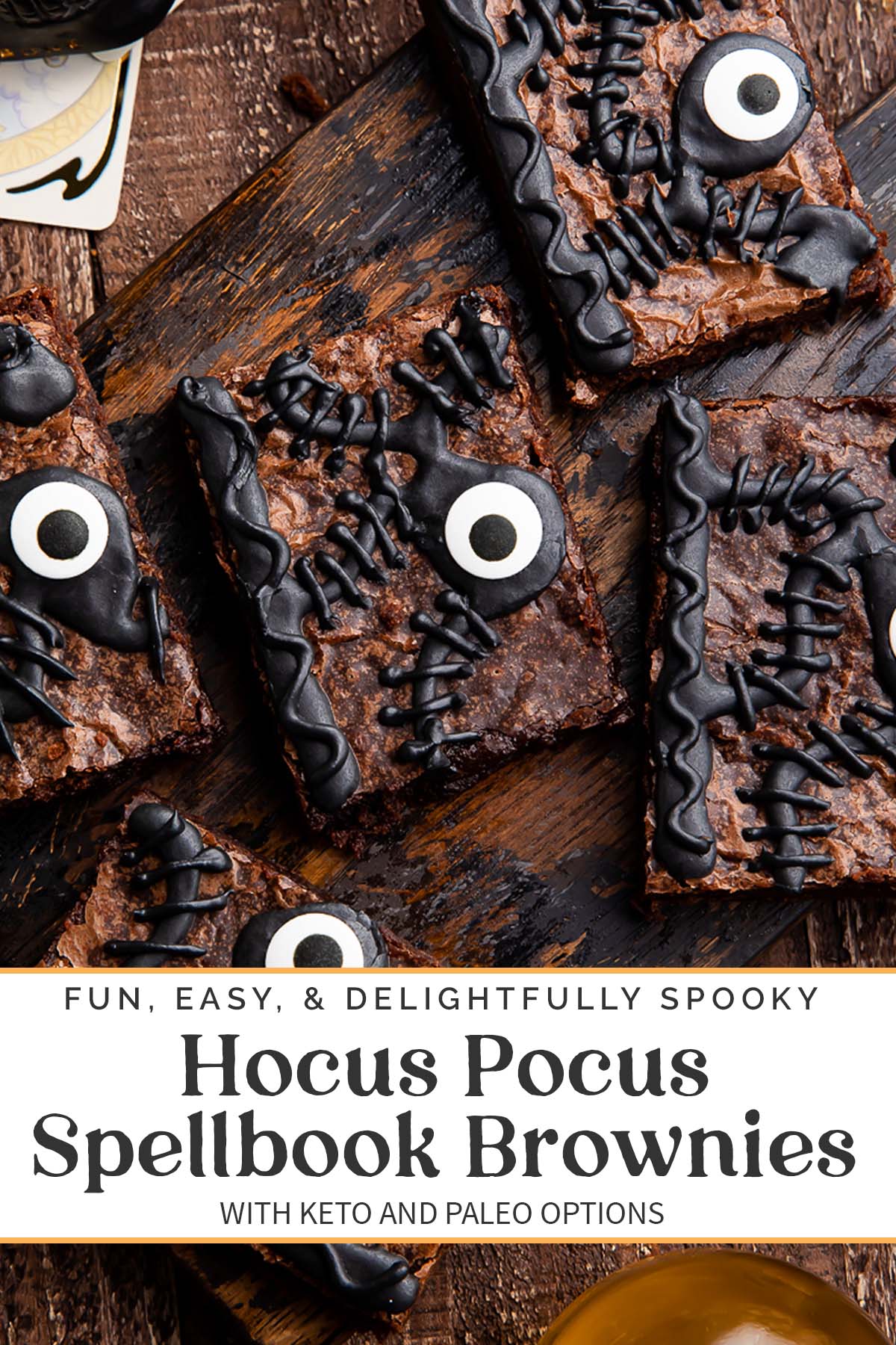Pin graphic for Hocus Pocus spellbook brownies.