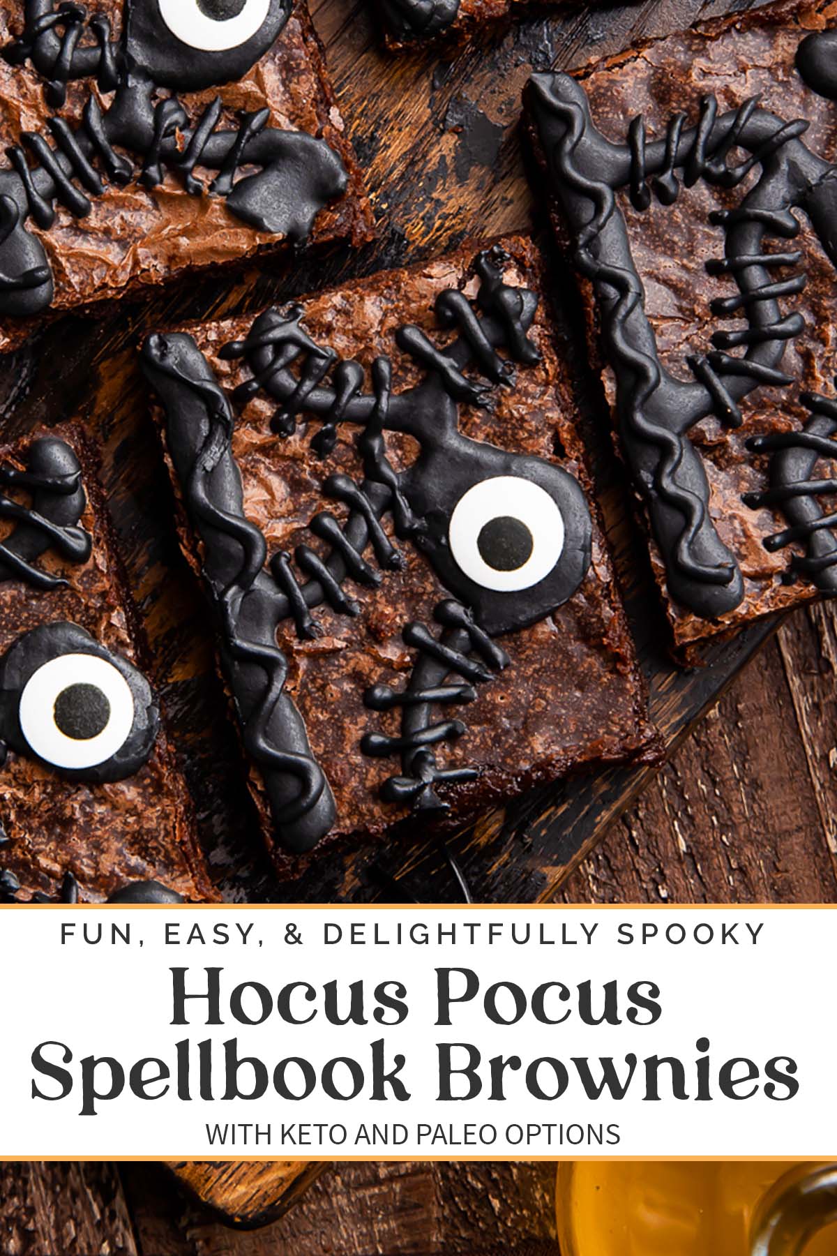 Pin graphic for Hocus Pocus spellbook brownies.