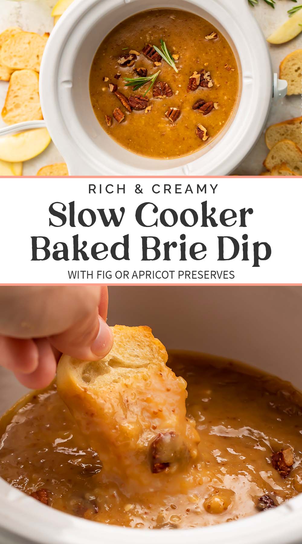 Pin graphic for Crockpot baked brie dip.