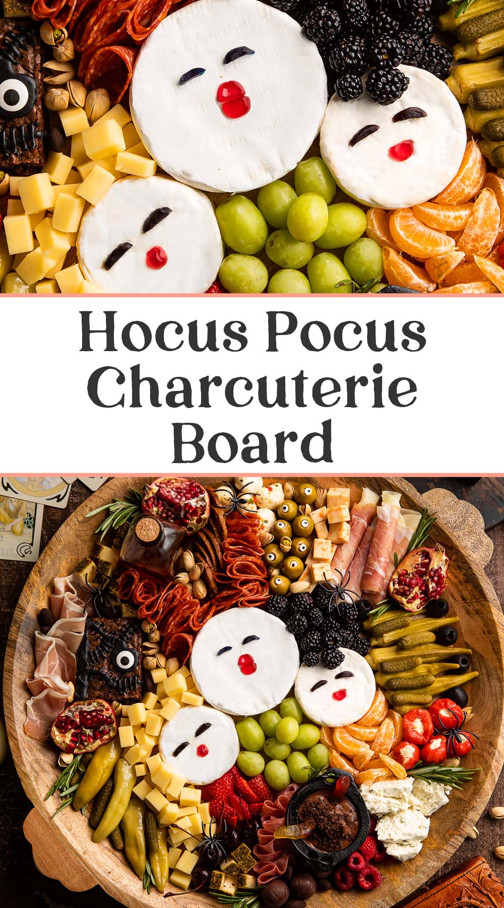 Pin graphic for Hocus Pocus charcuterie board.