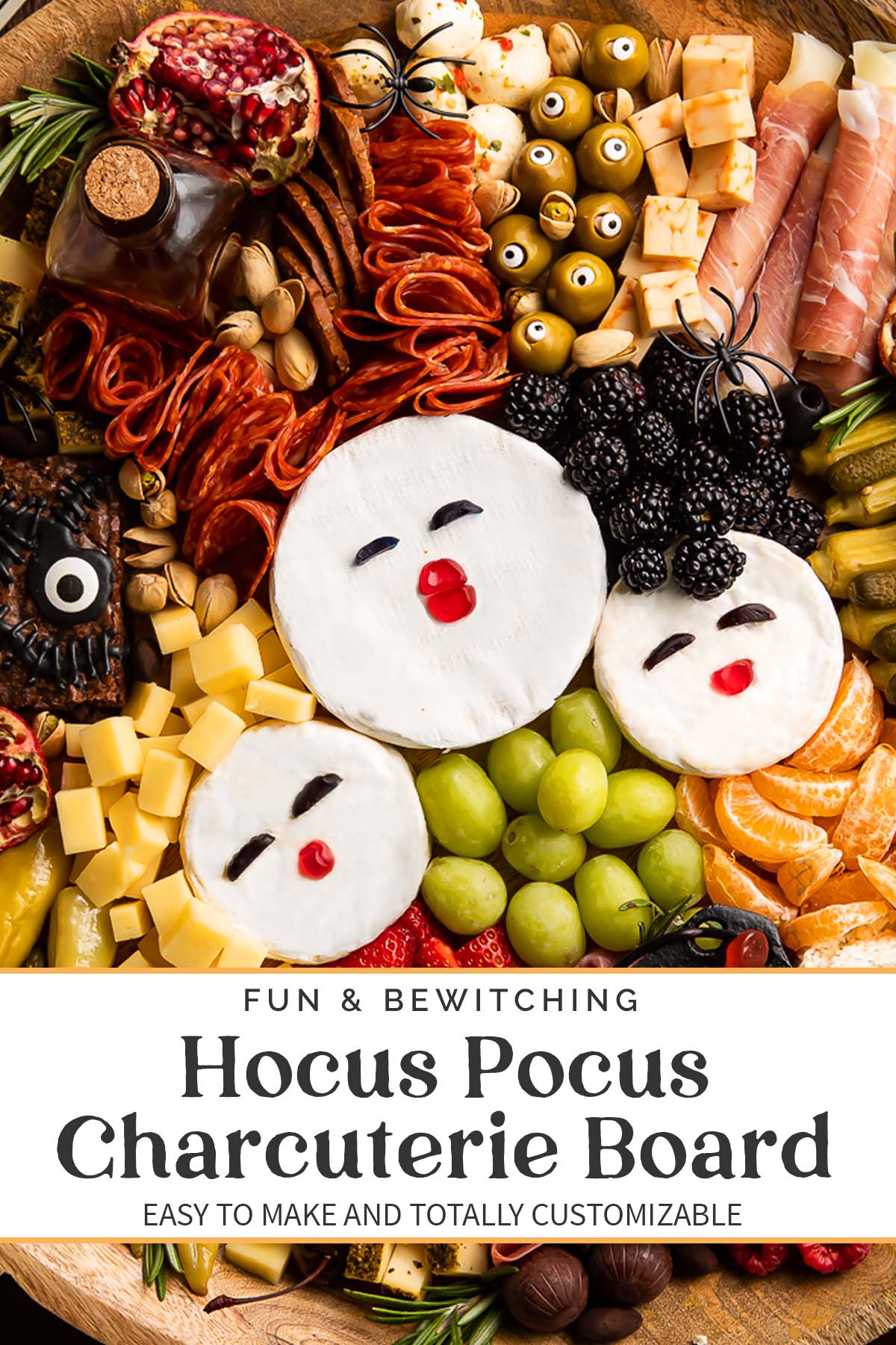 Pin graphic for Hocus Pocus charcuterie board.